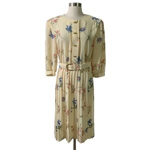 Vintage Breli Originals Made In The USA Yellow Belted Floral Print Dress Size 14